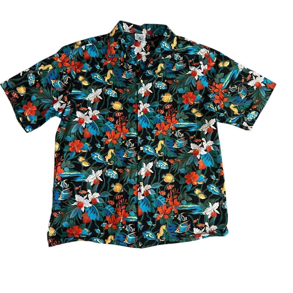 Vintage Hana Fashion Hawaiian Shirt Mens XL ‎ Short Sleeve Button Tropical Fish